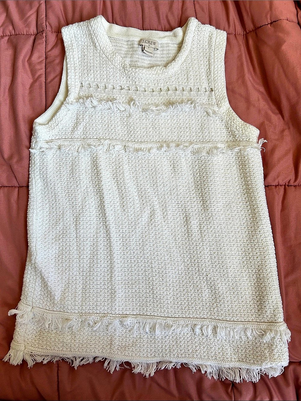 J.CREW Fringe Sweater-Tank Cotton Cream Small